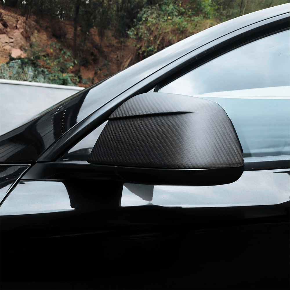 Tesla Model Y & 2025+ Juniper Edition Carbon Fiber Mirror Caps | Sleek Racing Design | Glossy/Matte Finish