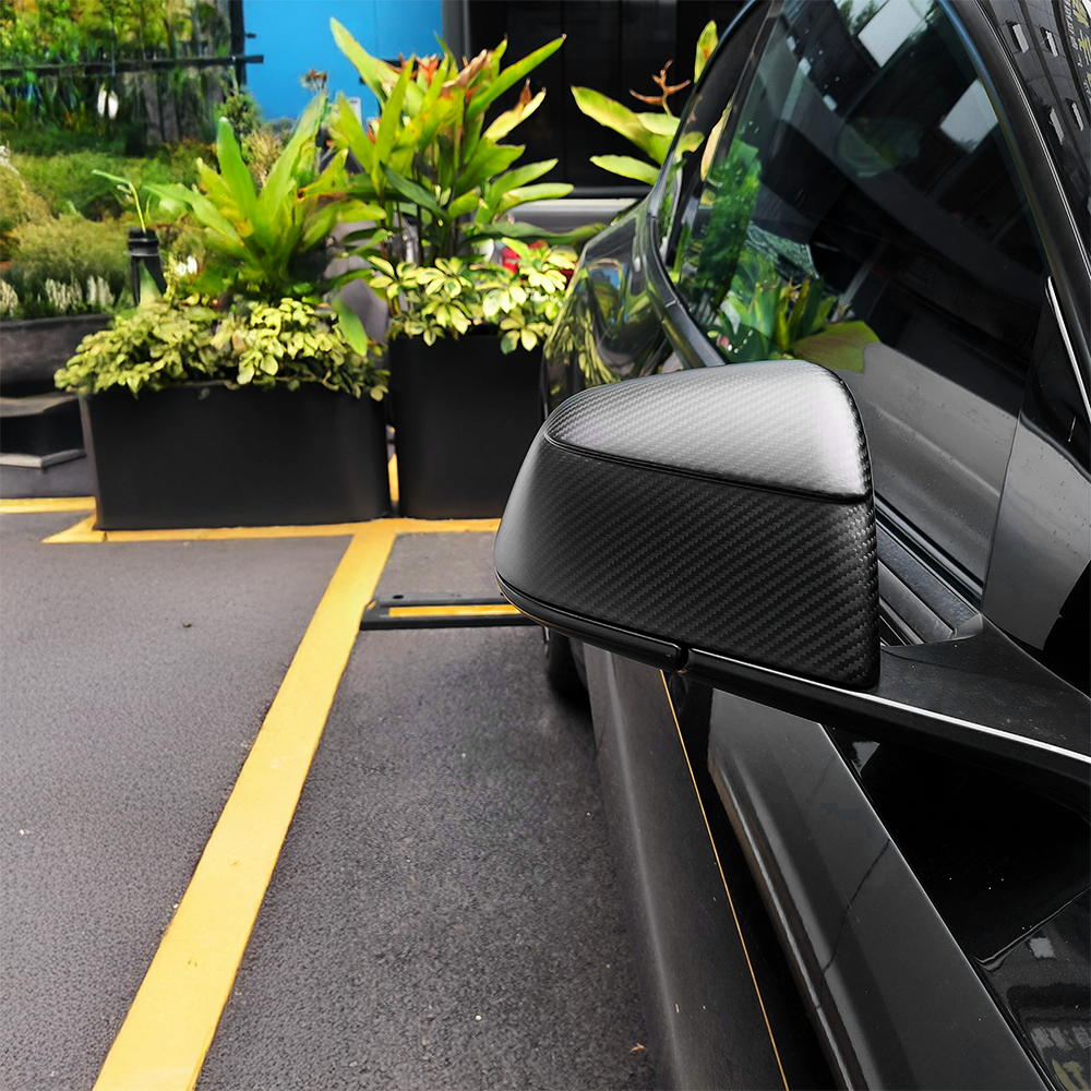 Tesla Model Y & 2025+ Juniper Edition Carbon Fiber Mirror Caps | Sleek Racing Design | Glossy/Matte Finish