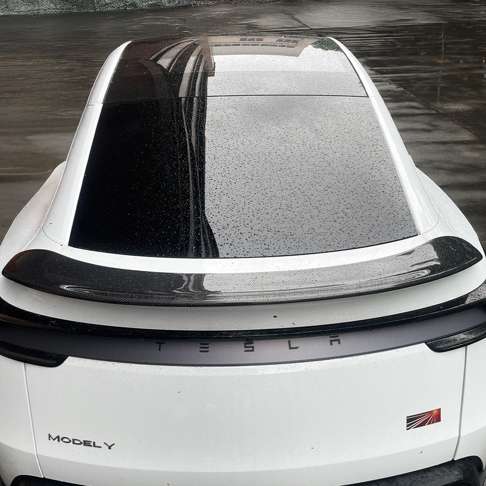 2025+ Tesla Model Y Juniper Carbon Fiber V-Style Rear Wing Spoiler – Aerodynamic Performance Body Kit Upgrade