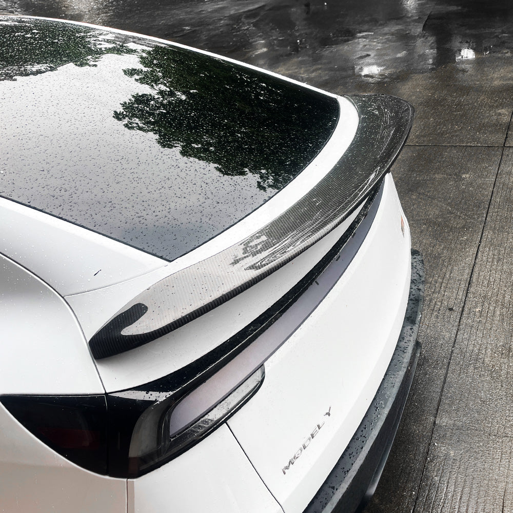 2025+ Tesla Model Y Juniper Carbon Fiber V-Style Rear Wing Spoiler – Aerodynamic Performance Body Kit Upgrade
