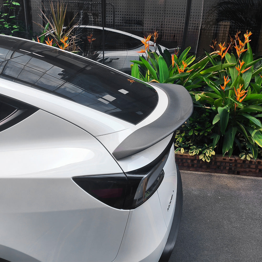 2025+ Tesla Model Y Juniper Carbon Fiber V-Style Rear Wing Spoiler – Aerodynamic Performance Body Kit Upgrade