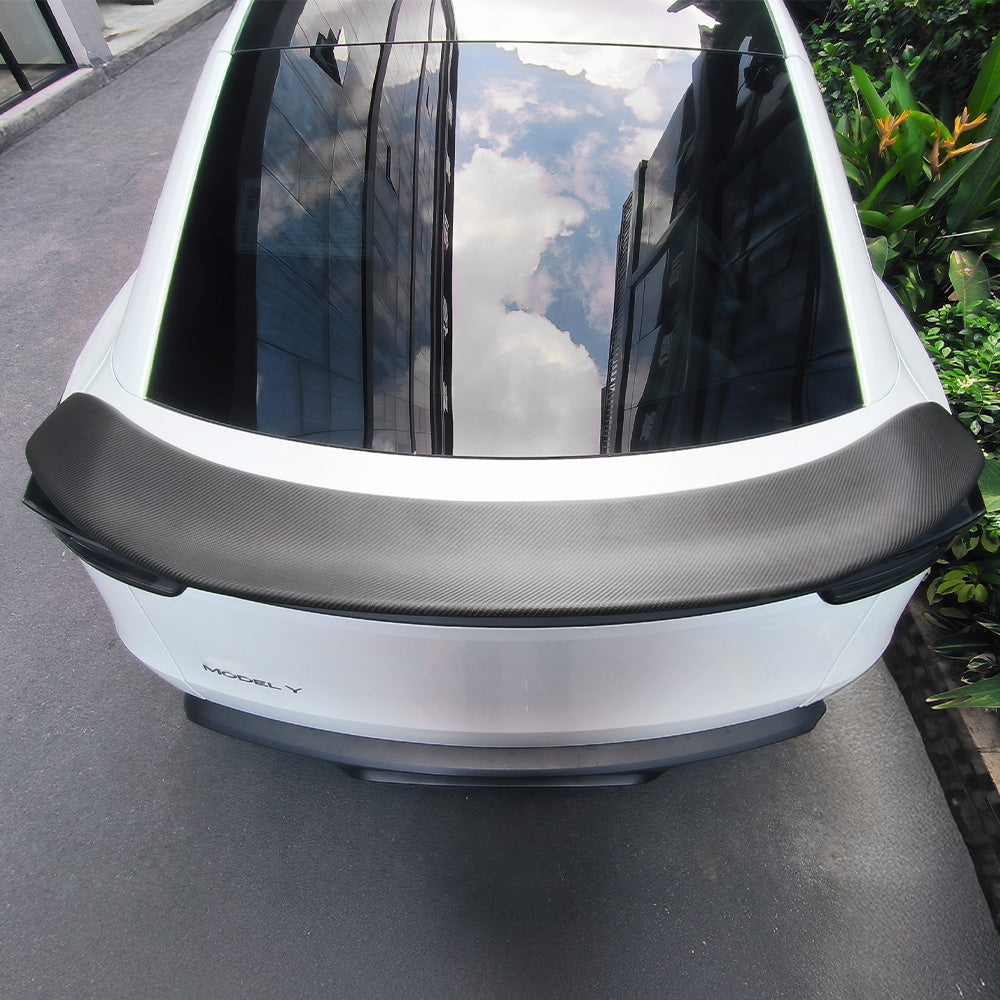 2025+ Tesla Model Y Juniper Carbon Fiber V-Style Rear Wing Spoiler – Aerodynamic Performance Body Kit Upgrade