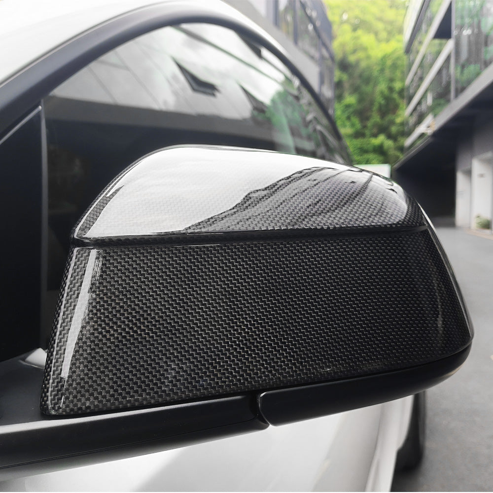 Tesla Model Y & 2025+ Juniper Edition Carbon Fiber Mirror Caps | Sleek Racing Design | Glossy/Matte Finish
