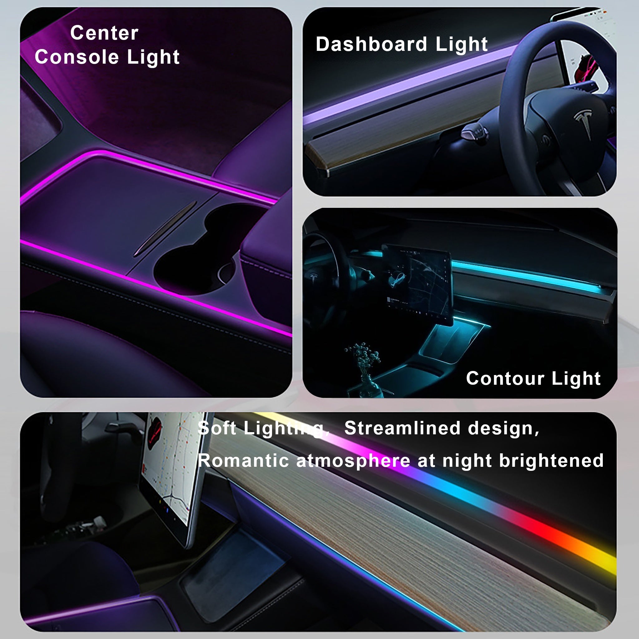 Neon Ambient LED Lighting For Tesla Model Y/3