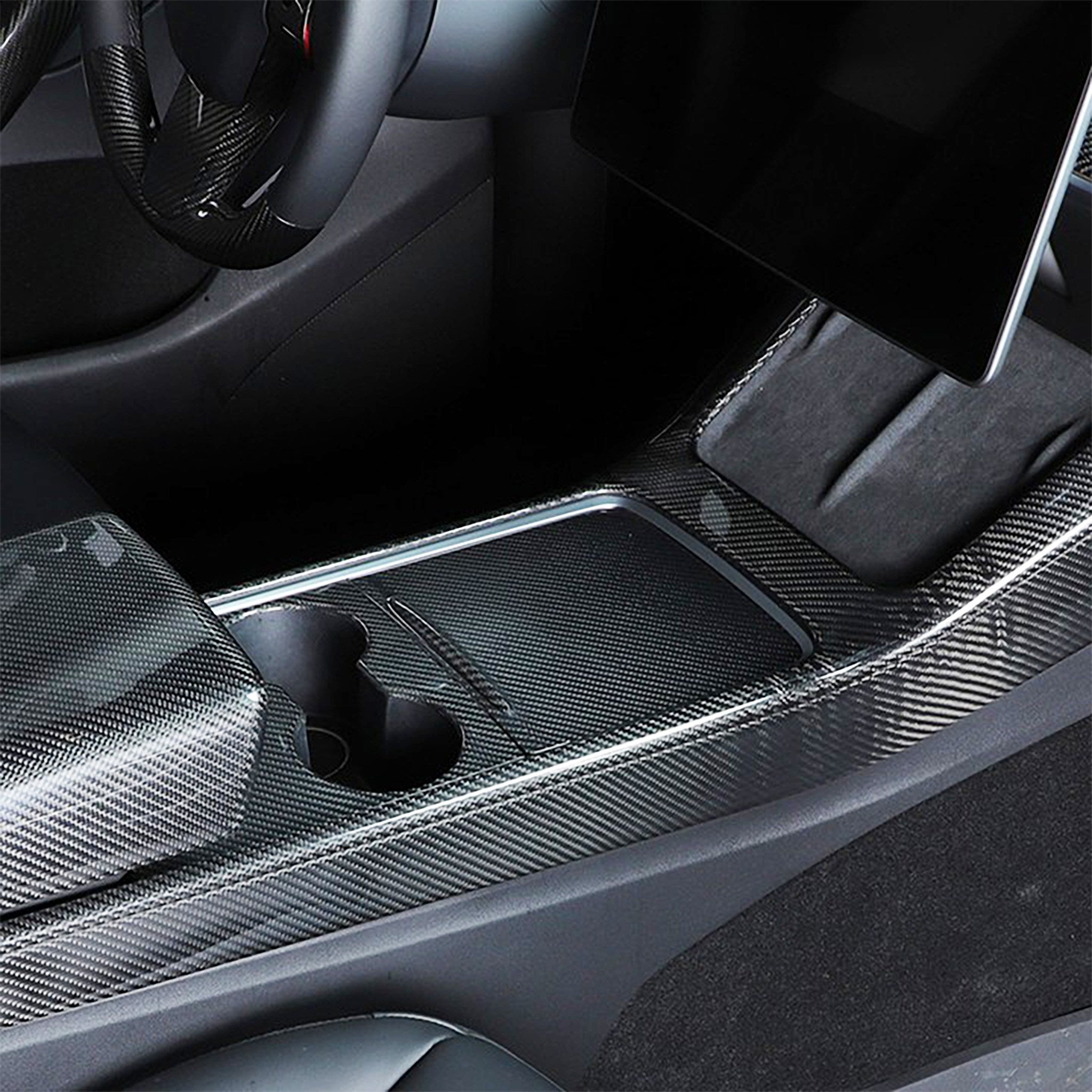 Premium Carbon Fiber Center Console Overlay for Tesla Model 3/Y | Custom Fit, Luxury Interior Upgrade