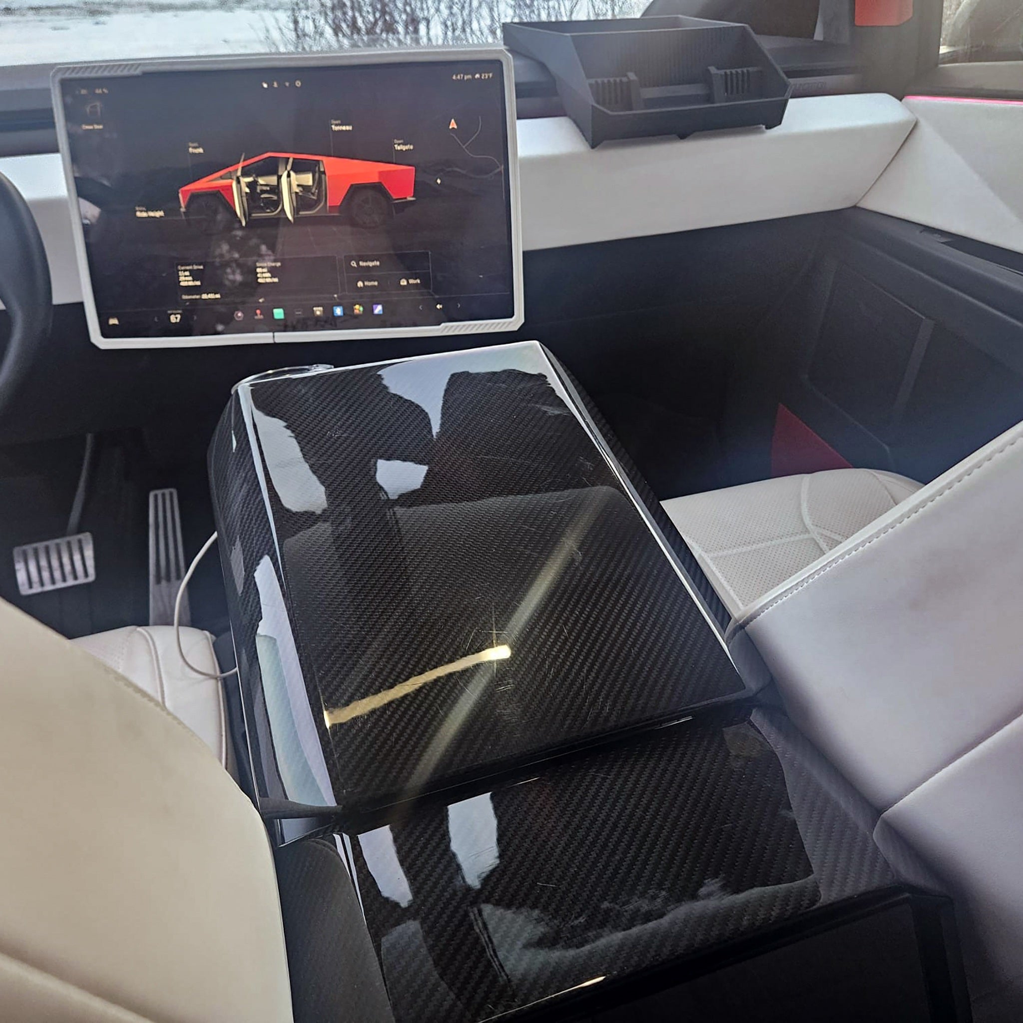 Real Carbon Fiber Armrest Cover & Rear Screen Frame Cover for Tesla Cybertruck (2 Pcs)