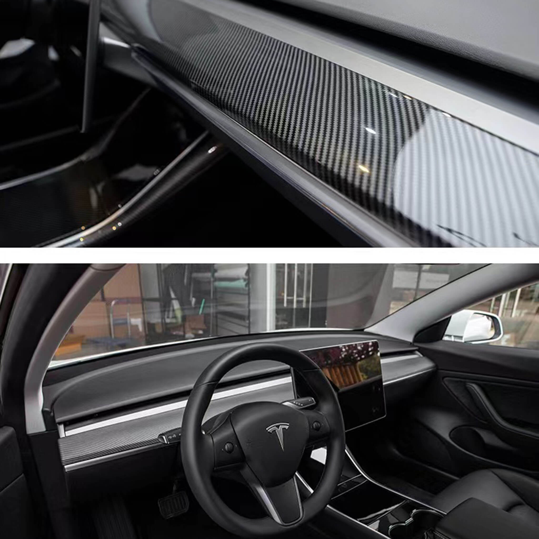 Bundle: Tesla Model 3/Y Carbon Fiber Dashboard & Door Trim Covers Set 2021-2024