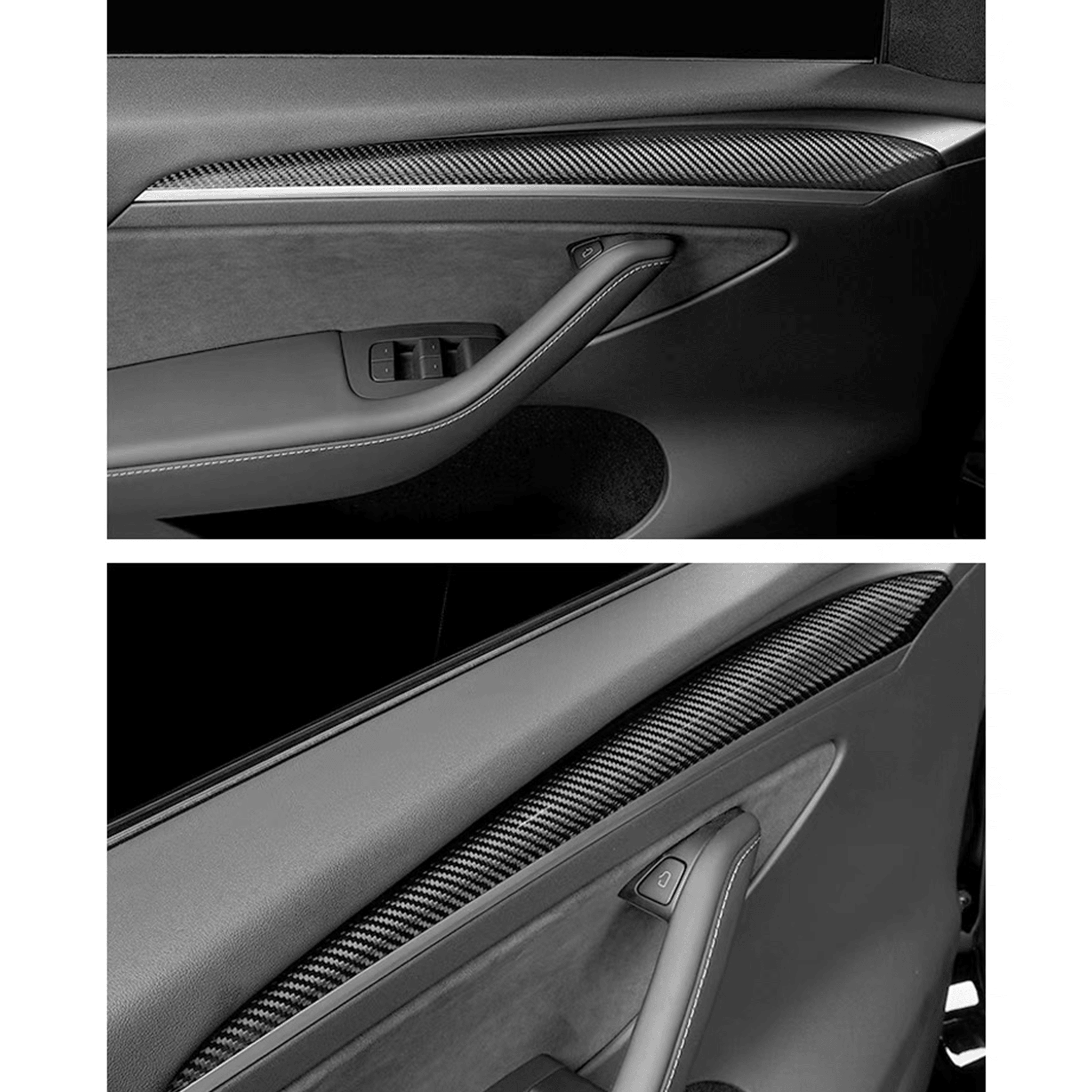 Tesla Model 3/Y Carbon Fiber Front Door Trim Covers – Premium Real Dry Carbon Fiber Interior Upgrade Kit