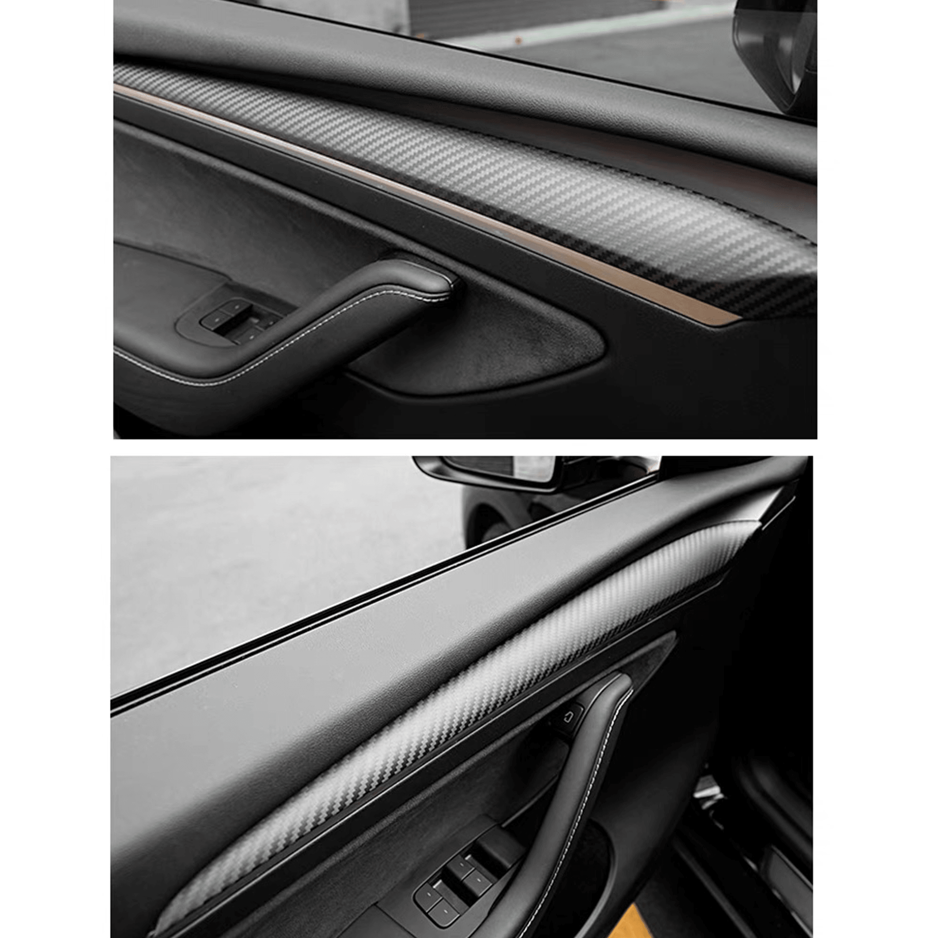 Tesla Model 3/Y Carbon Fiber Front Door Trim Covers – Premium Real Dry Carbon Fiber Interior Upgrade Kit