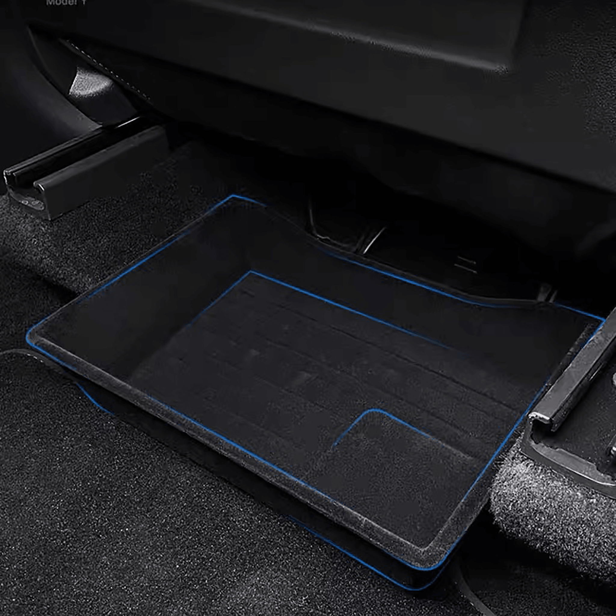 Tesla Model Y/X Custom-Fit Under-Seat Storage Box Organizer – ABS Flocked Interior, Drawer-Style Design