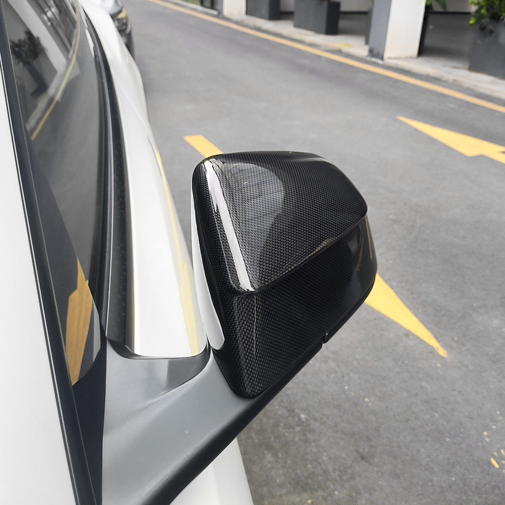 Tesla Model Y & 2025+ Juniper Edition Carbon Fiber Mirror Caps | Sleek Racing Design | Glossy/Matte Finish