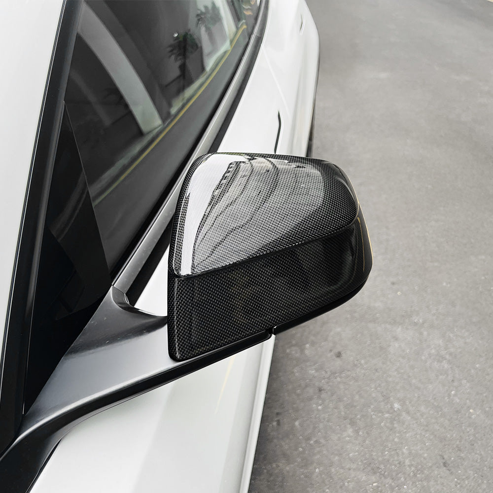 Tesla Model Y & 2025+ Juniper Edition Carbon Fiber Mirror Caps | Sleek Racing Design | Glossy/Matte Finish