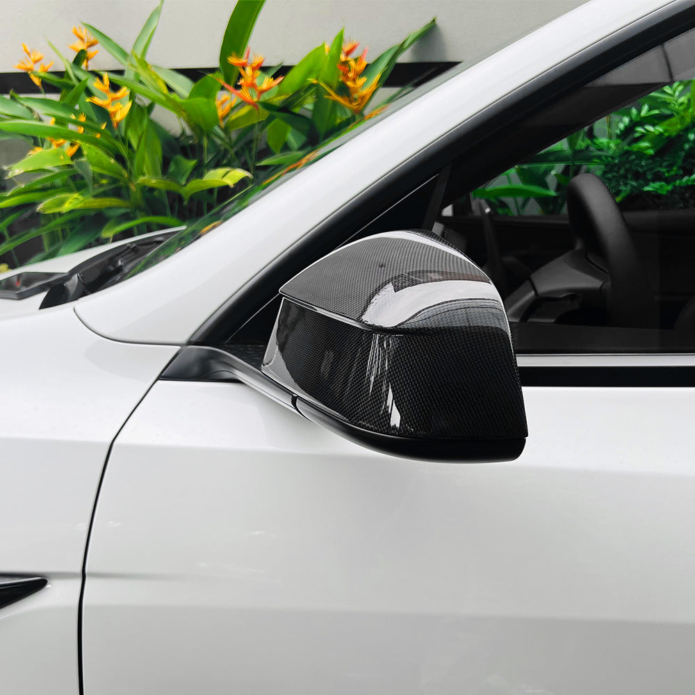 Tesla Model Y & 2025+ Juniper Edition Carbon Fiber Mirror Caps | Sleek Racing Design | Glossy/Matte Finish
