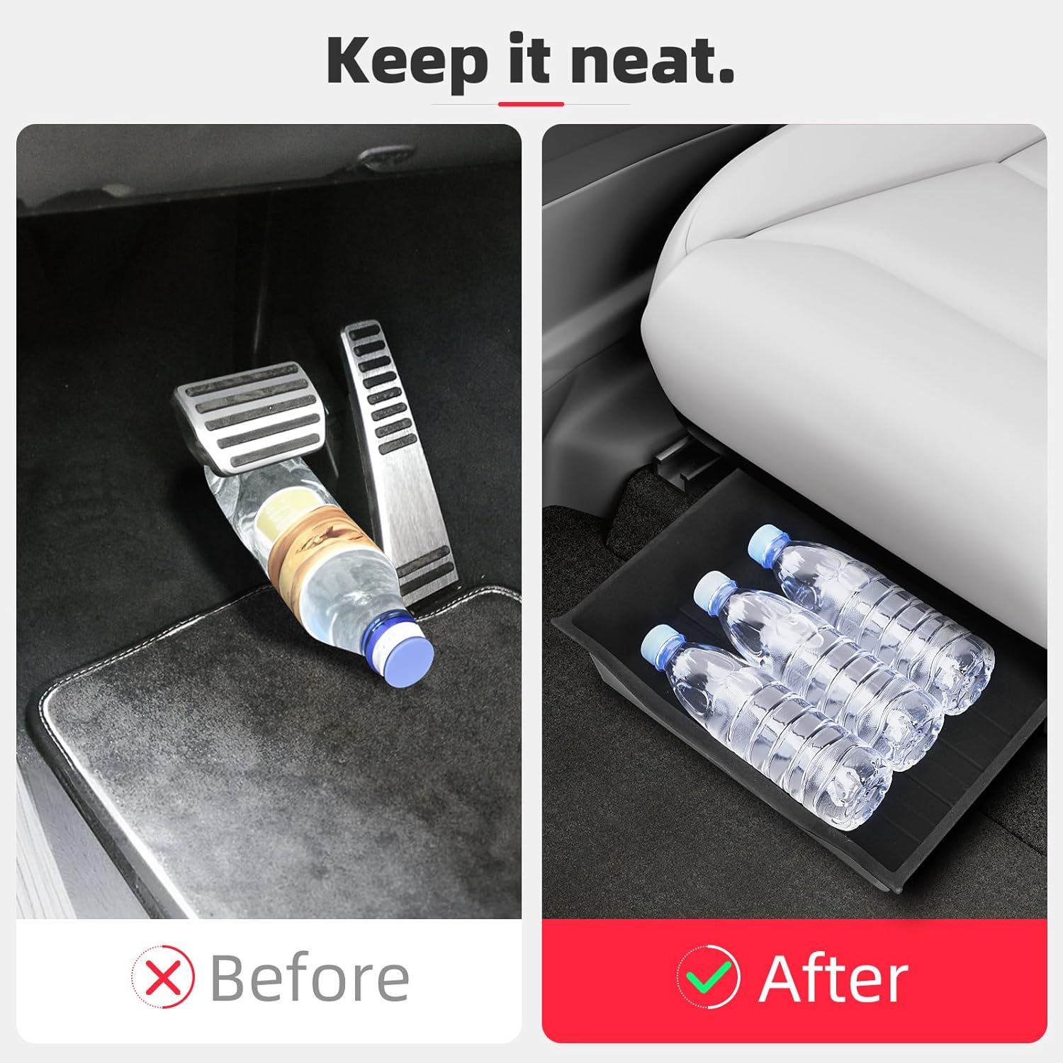 Tesla Model Y/X Custom-Fit Under-Seat Storage Box Organizer – ABS Flocked Interior, Drawer-Style Design
