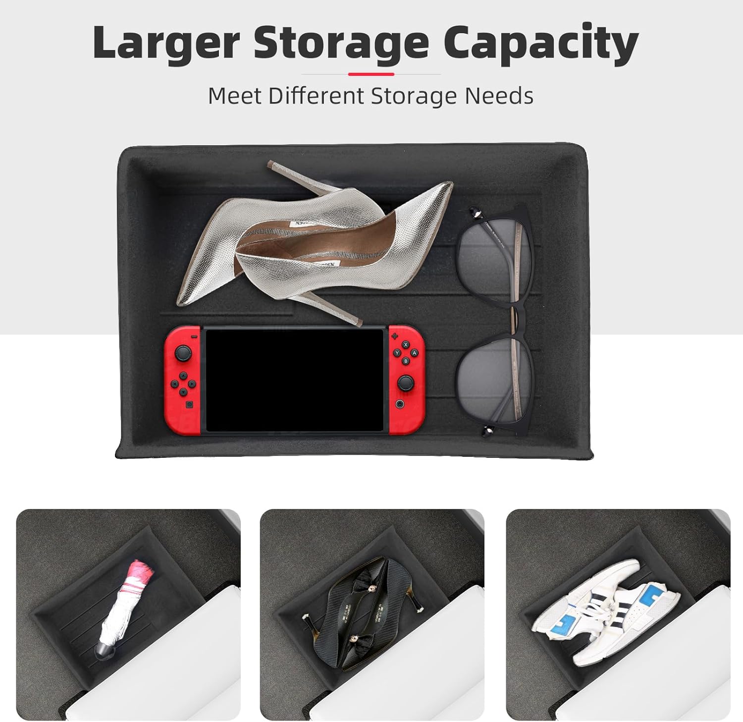 Tesla Model Y/X Custom-Fit Under-Seat Storage Box Organizer – ABS Flocked Interior, Drawer-Style Design
