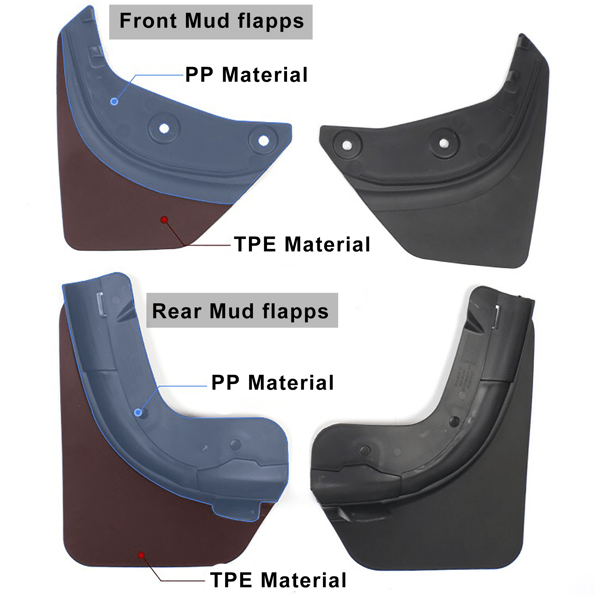 Best Flexible Mud Flaps Set For Tesla Model Y / 3 - With Push-on Clips