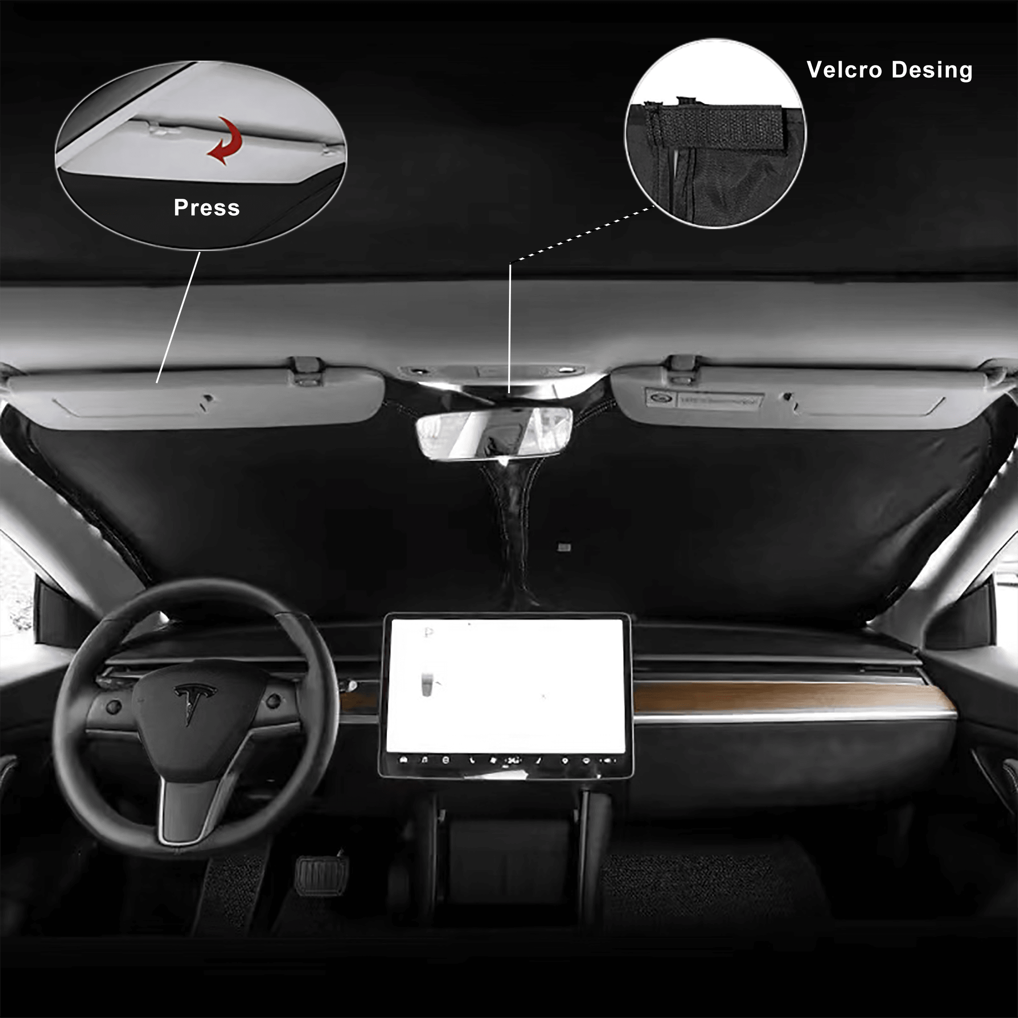 Windshield Glass Sunshade For Tesla Model Y & 3 (2017-2025+)
