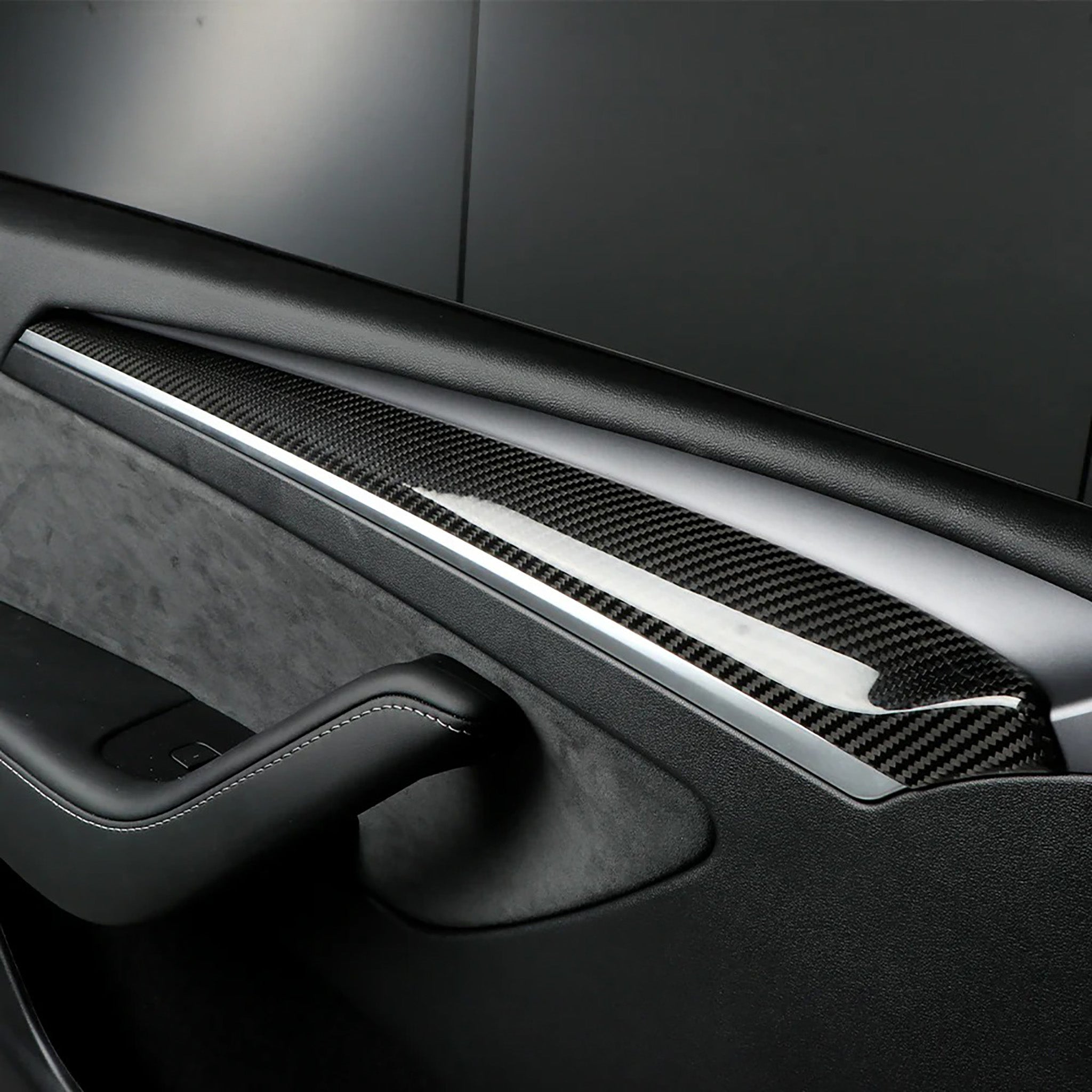 Tesla Model 3/Y Carbon Fiber Front Door Trim Covers – Premium Real Dry Carbon Fiber Interior Upgrade Kit
