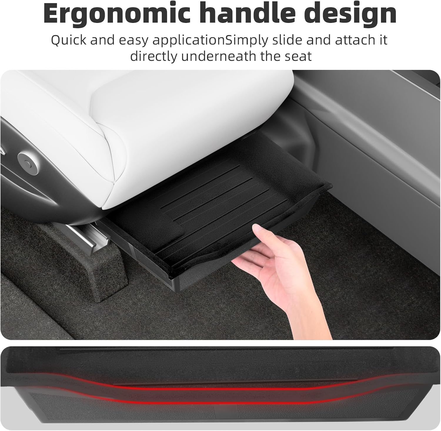 Tesla Model Y/X Custom-Fit Under-Seat Storage Box Organizer – ABS Flocked Interior, Drawer-Style Design